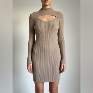 Olive & Oak Tan Long Sleeve Ribbed Dress